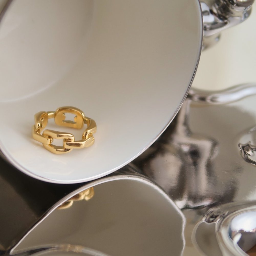 NEW 18K Gold Plated Link Chain Ring x - Picture 3 of 11